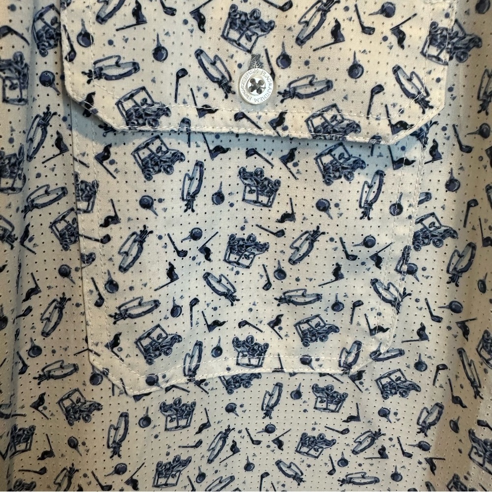 Flag & Anthem Golf Cart Casual White and Blue Patterned Men's Shirt - Picture 2 of 6